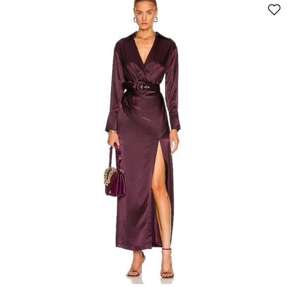 Nicholas Electra Deep V Belted Silk Crossover Gown